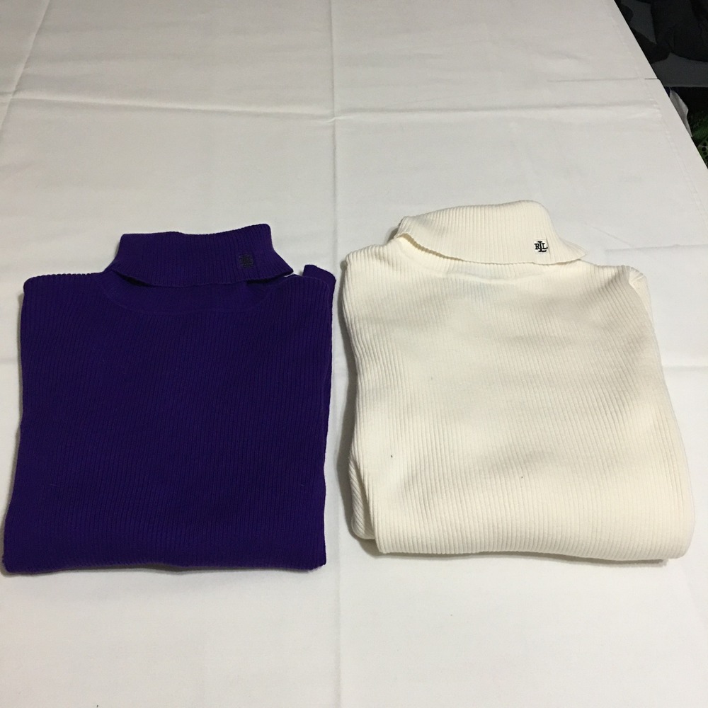Lot of 2 Lauren Ralph Lauren Turtleneck Sweater Women Large Ribbed Knit
